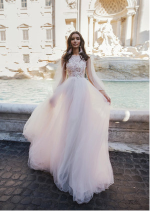 Beaded Illusion Bodice Ivory Lace Tulle Boho Wedding Dress